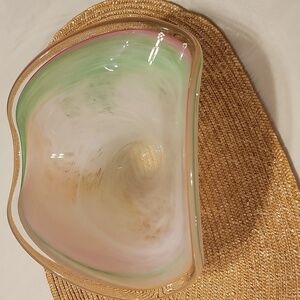 Vtg MCM  Murano Glass Ruffled Scalloped Curved Bowl Art Glass